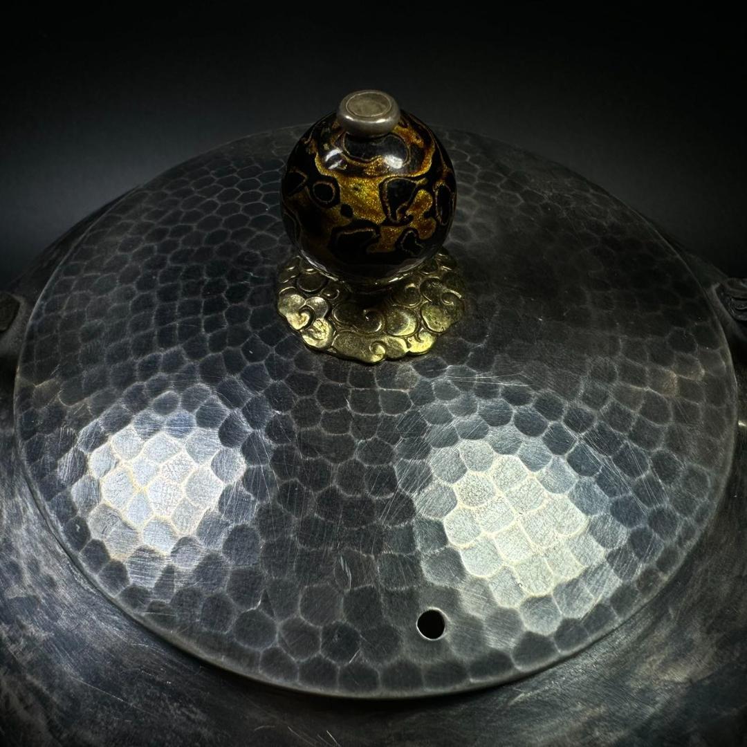 純銀製 金壽堂造 槌目 湯沸 古美術品 銀瓶 煎茶道具 箱