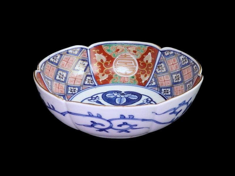 大聖寺伊万里 寿に金唐草 中陰菱に花菱紋の図 大振膾