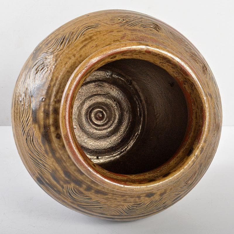 北大路魯山人作　信楽焼　波線文　壷　共箱　M　R5661