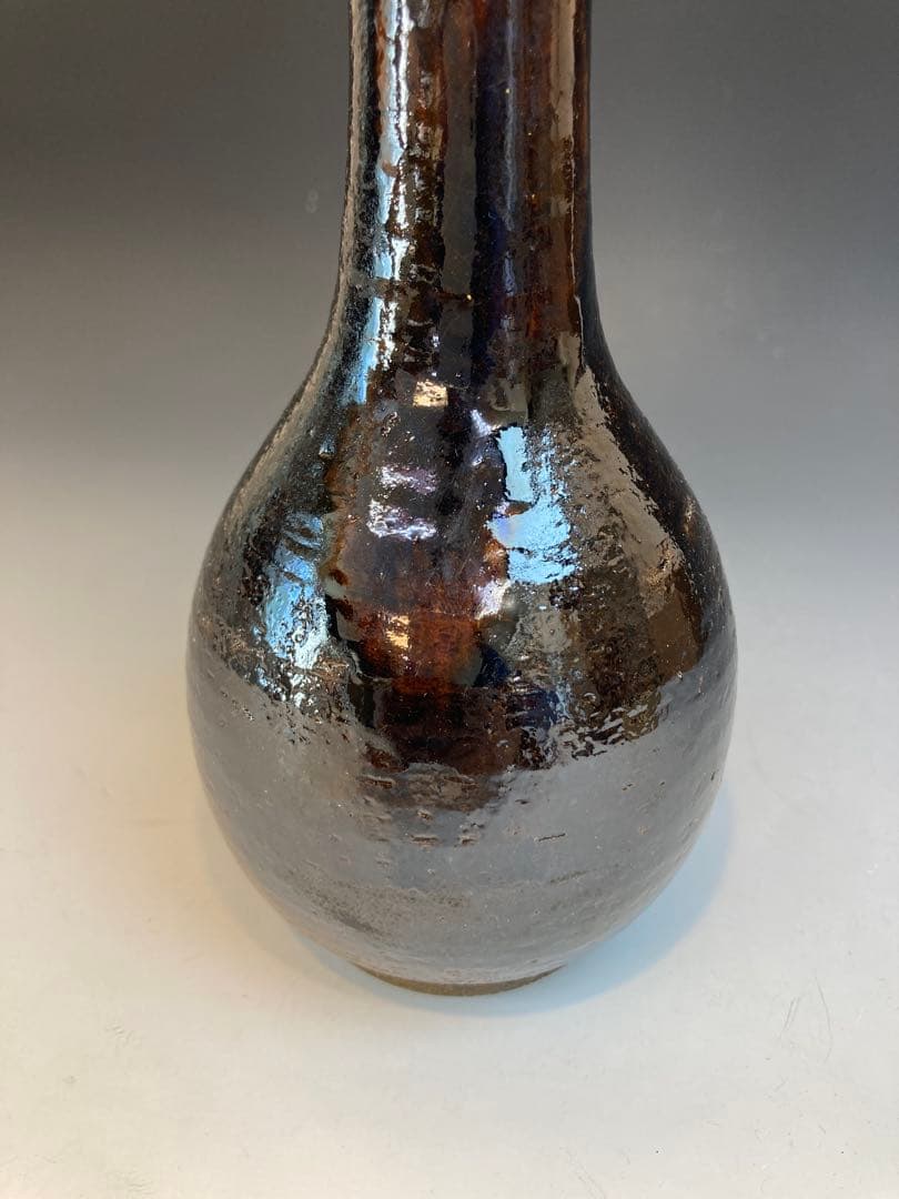 九代 大樋長左衛門 作 鶴首花入 共箱 茶道具