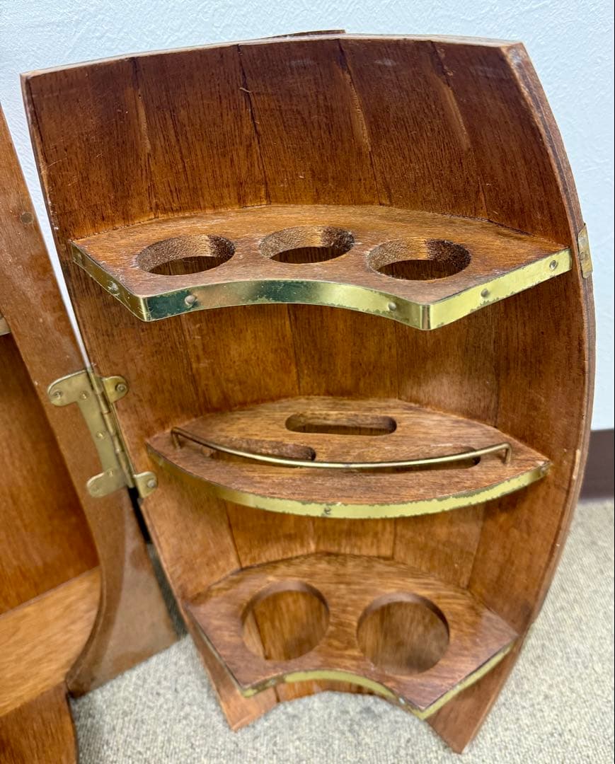 レア✨ヴィンテージ☆樽型 ワインラック＆キャビネット 木製 グラス