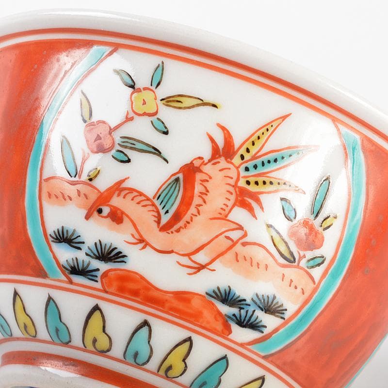 九谷焼 味渓窯 矢口永寿造 赤絵 花鳥文 汲出茶碗 五客 共箱 M R5223