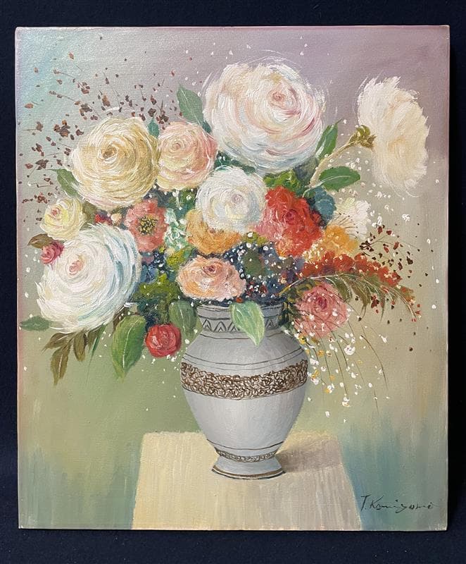 真作」小宮山恒男「花」静物画 油彩画 額装 サイン有り F10号 - メルカリ
