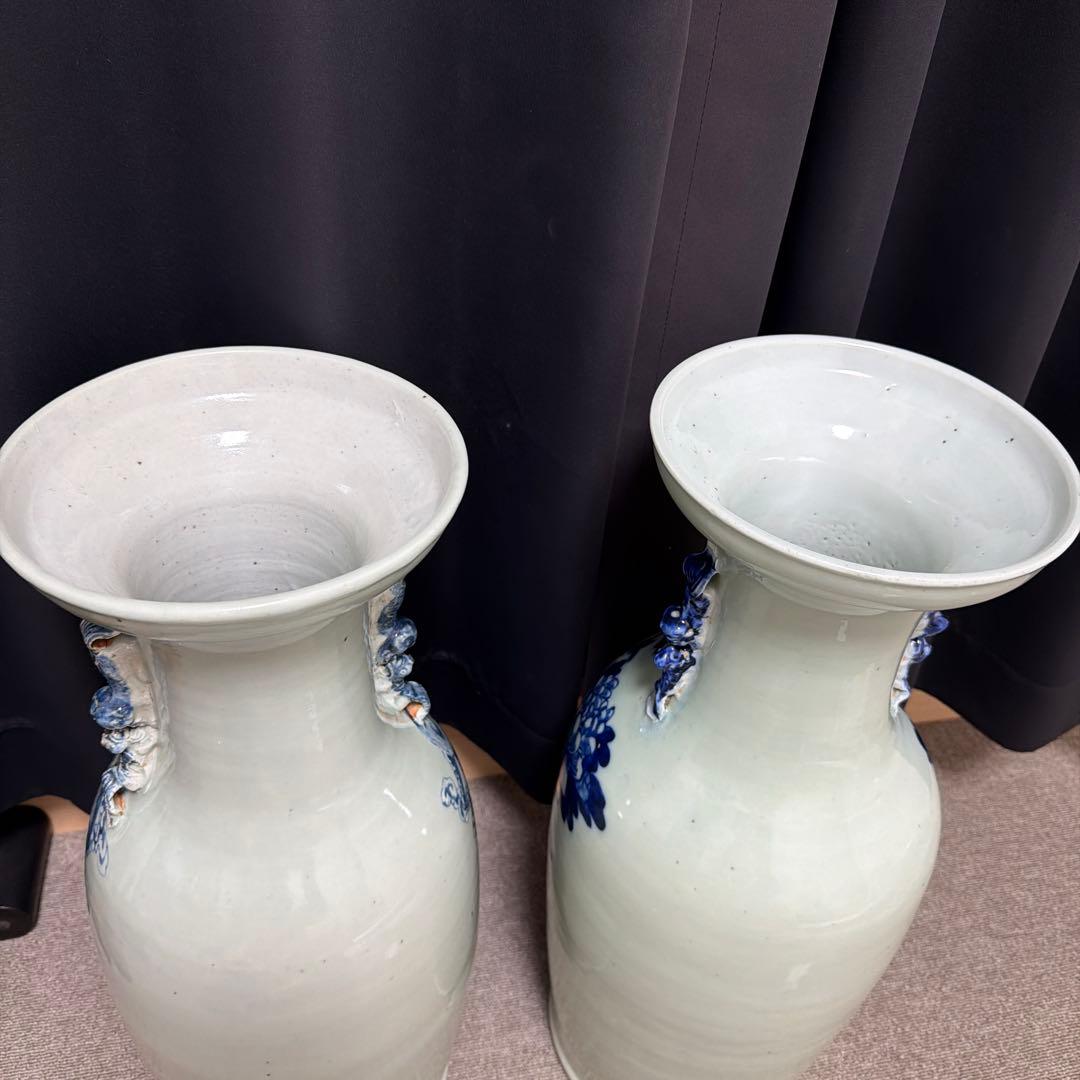 染付花瓶 二個セット 骨董品 アンティーク 中国 古い