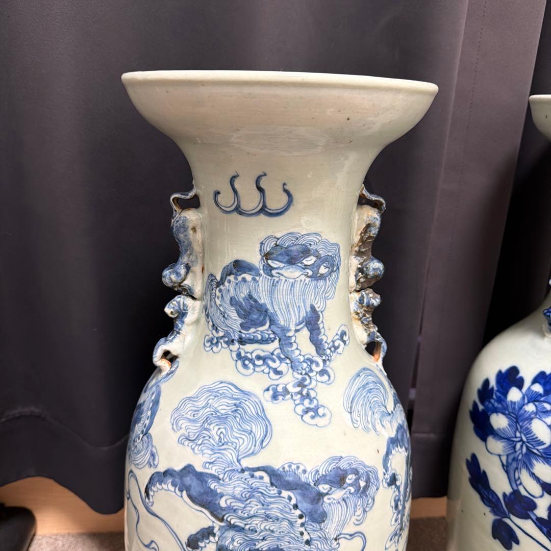 染付花瓶 二個セット 骨董品 アンティーク 中国 古い