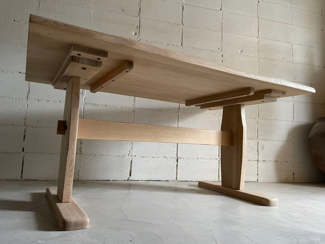 美品　飛騨清見工房　天然木楢無垢材　オーク無垢材　ダイニングテーブル150 虎斑