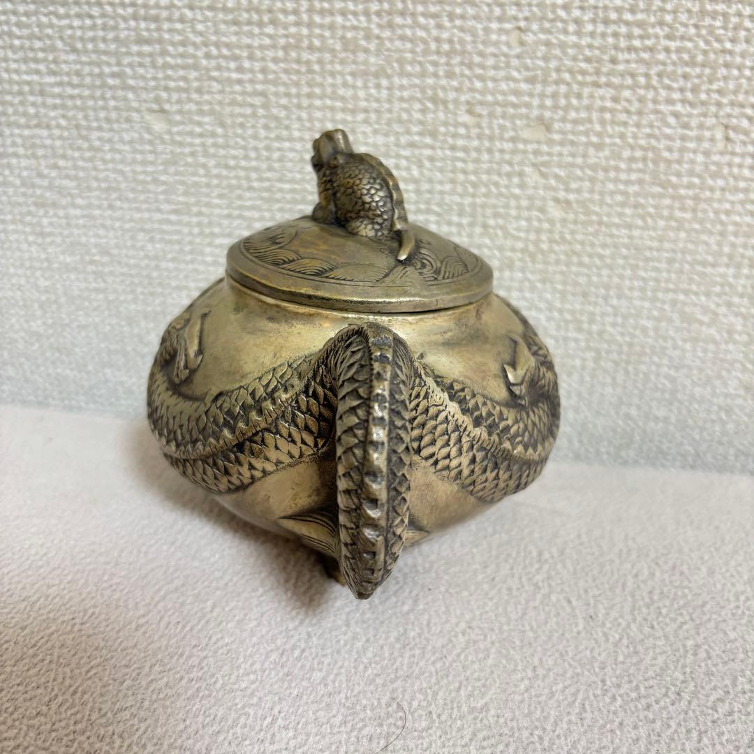 乾隆年製 金工雕刻龍急須．酒器中国美術中国古玩○年代物