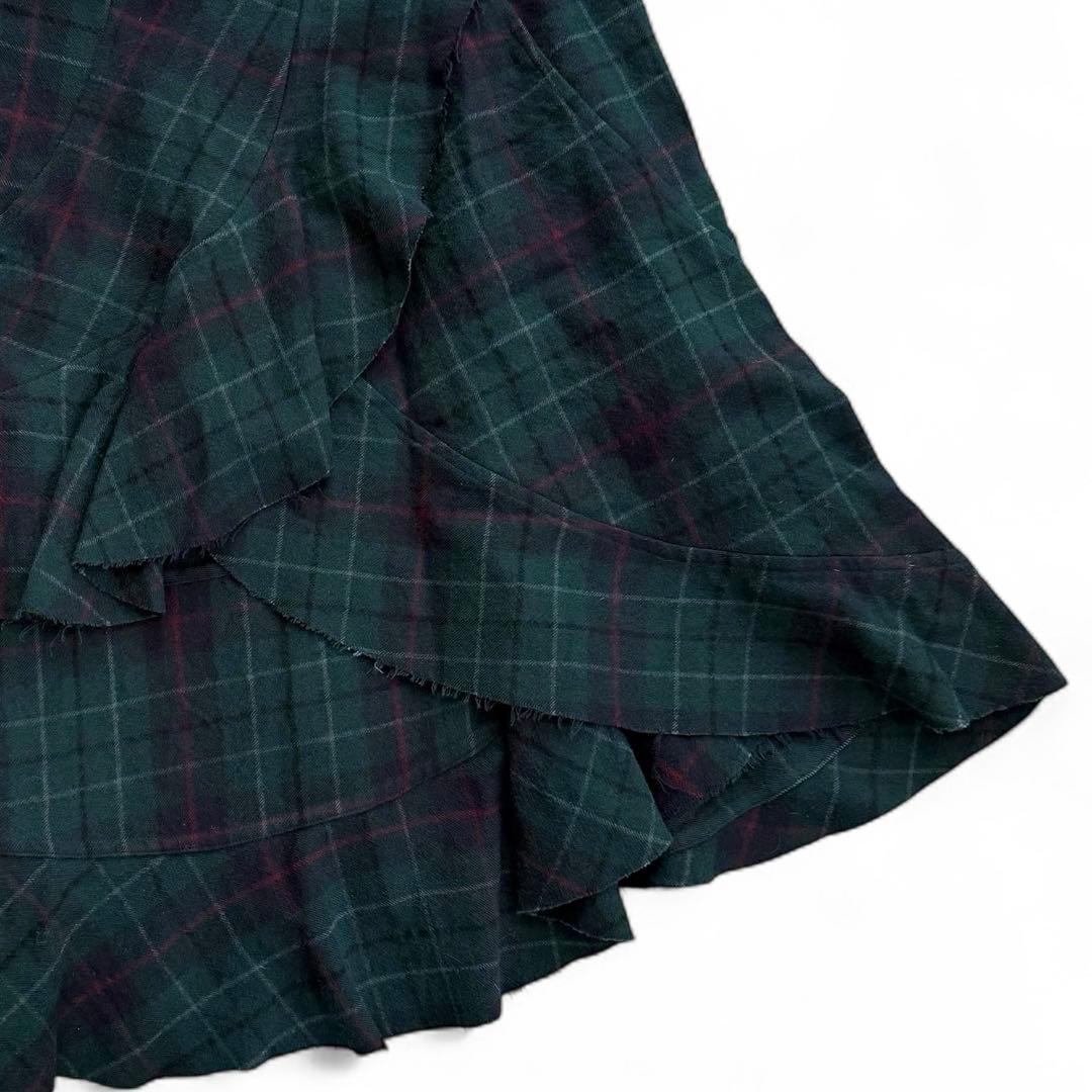 アレマンド様リクエストフリル アシンメトリー スカート チェック ウール