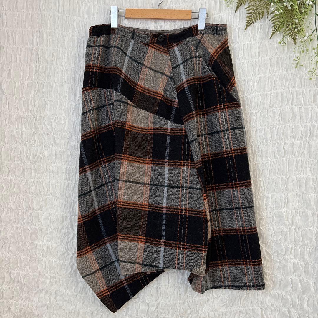 Y's ワイズ 変形 サルエルパンツ ウール チェック アシンメトリー 日本製