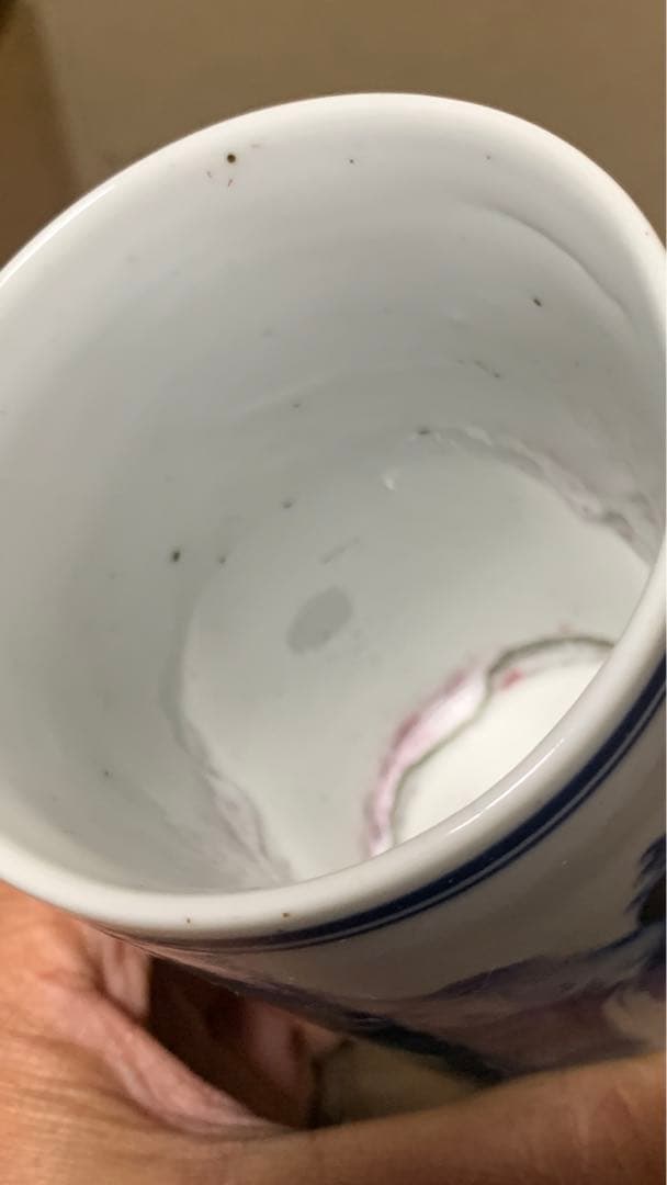 アンティーク シノワズリ 中国清朝中期 白磁染付 透かし彫り 青花 筆立