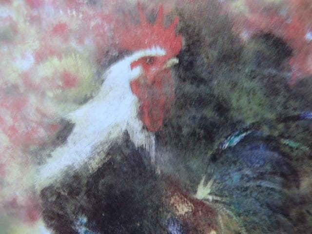 清原啓一、【花園の遊鶏】、希少な額装用画集より、新品額装付