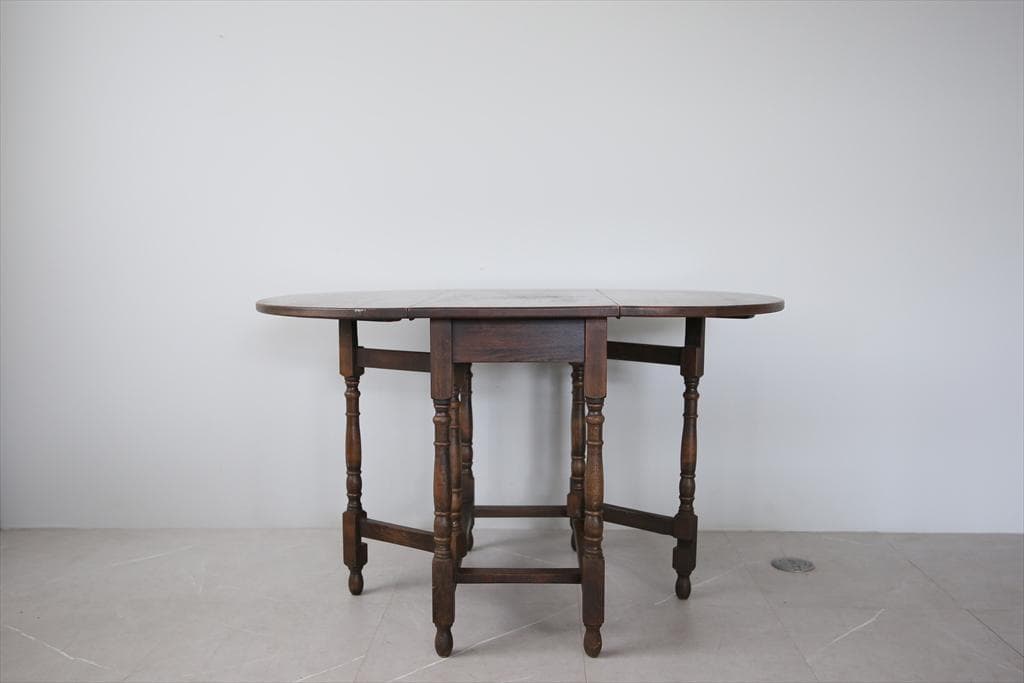 英国アンティーク木製ゲートレッグテーブル/ダイニング机バタフライ(87-40)