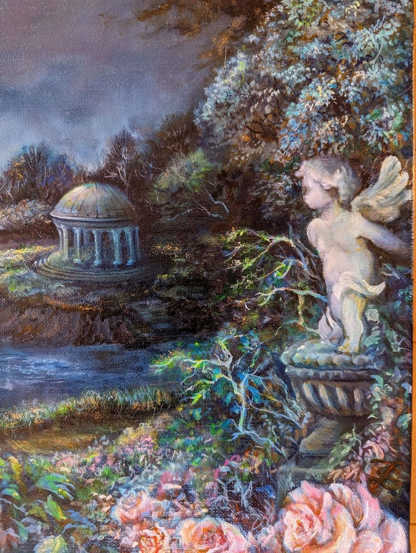 風景画　painterTMK　天使　バラ　画家本人出品　ロココ絵画　ロココ風景画