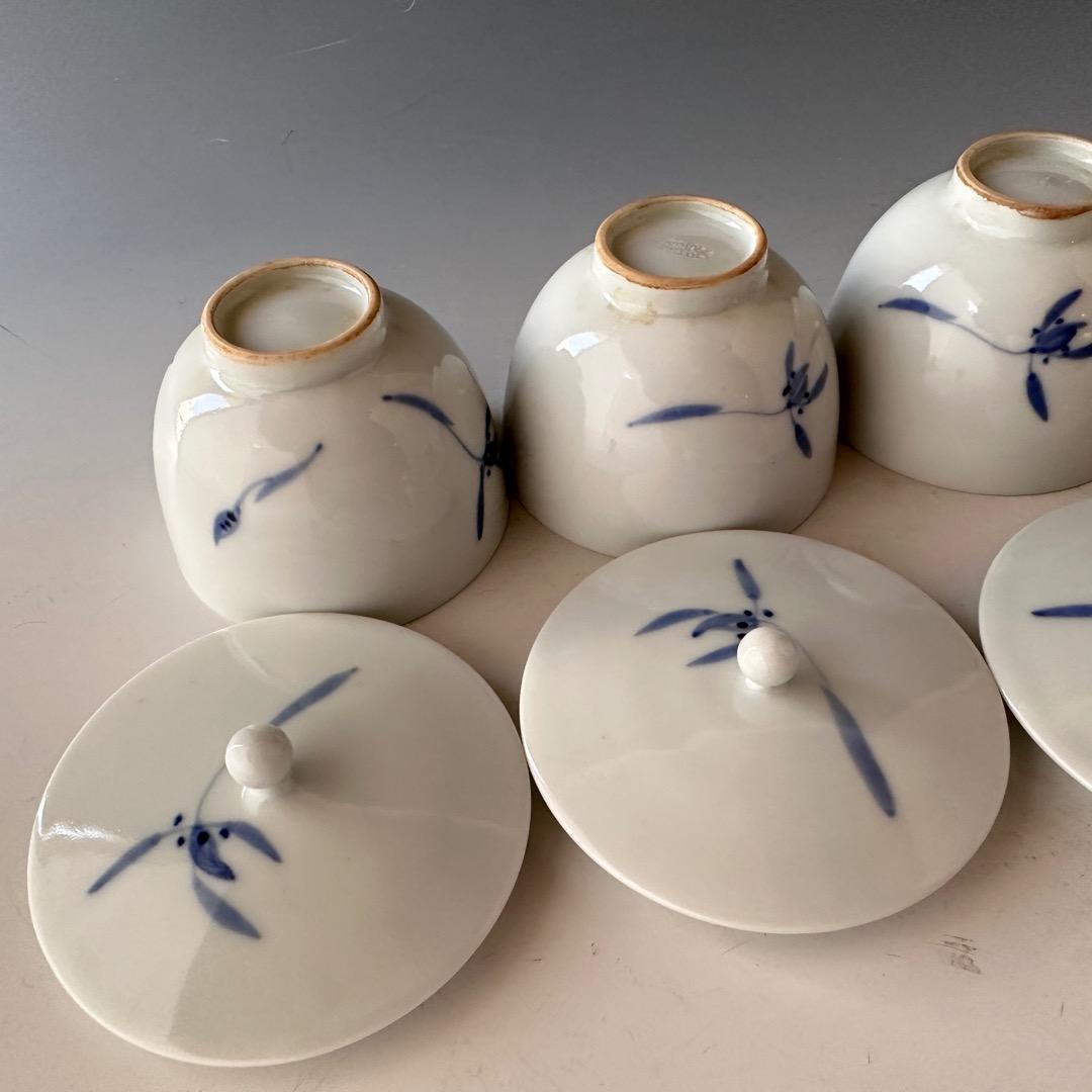 煎茶道具 村田亀水 染付 蘭絵 蓋付 煎茶碗 5客組