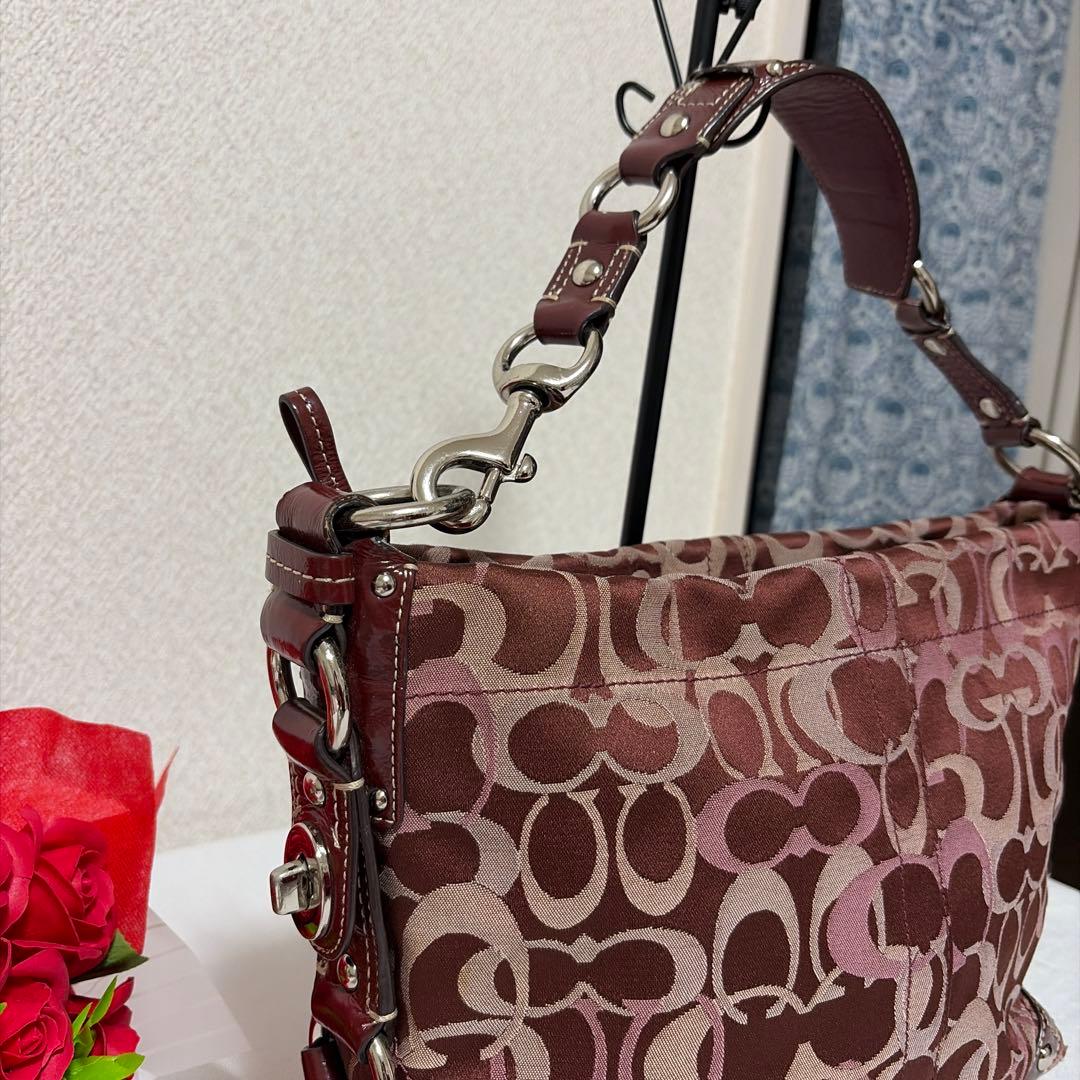 COACH curly 13980 red×pink signature BAG