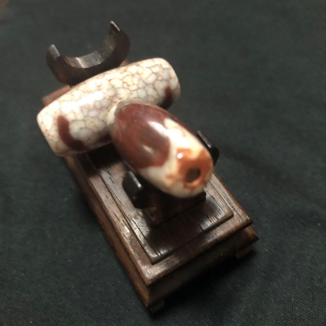 一点物‼️西蔵老礦朱砂龍紋吉祥観音貴人天珠、虎牙天