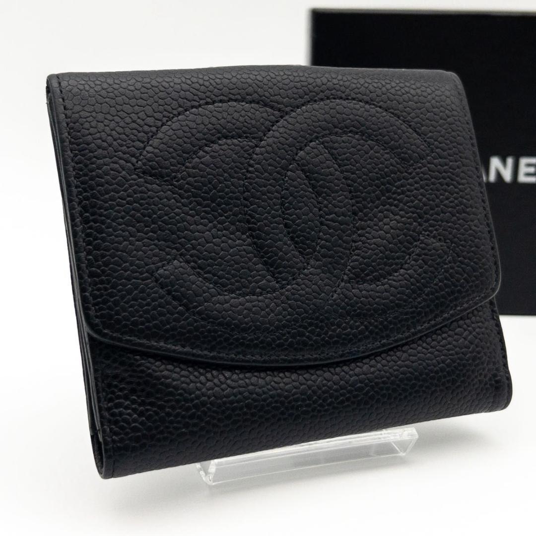 極美品】CHANEL デカココ 二つ折り財布 キャビアスキン 黒