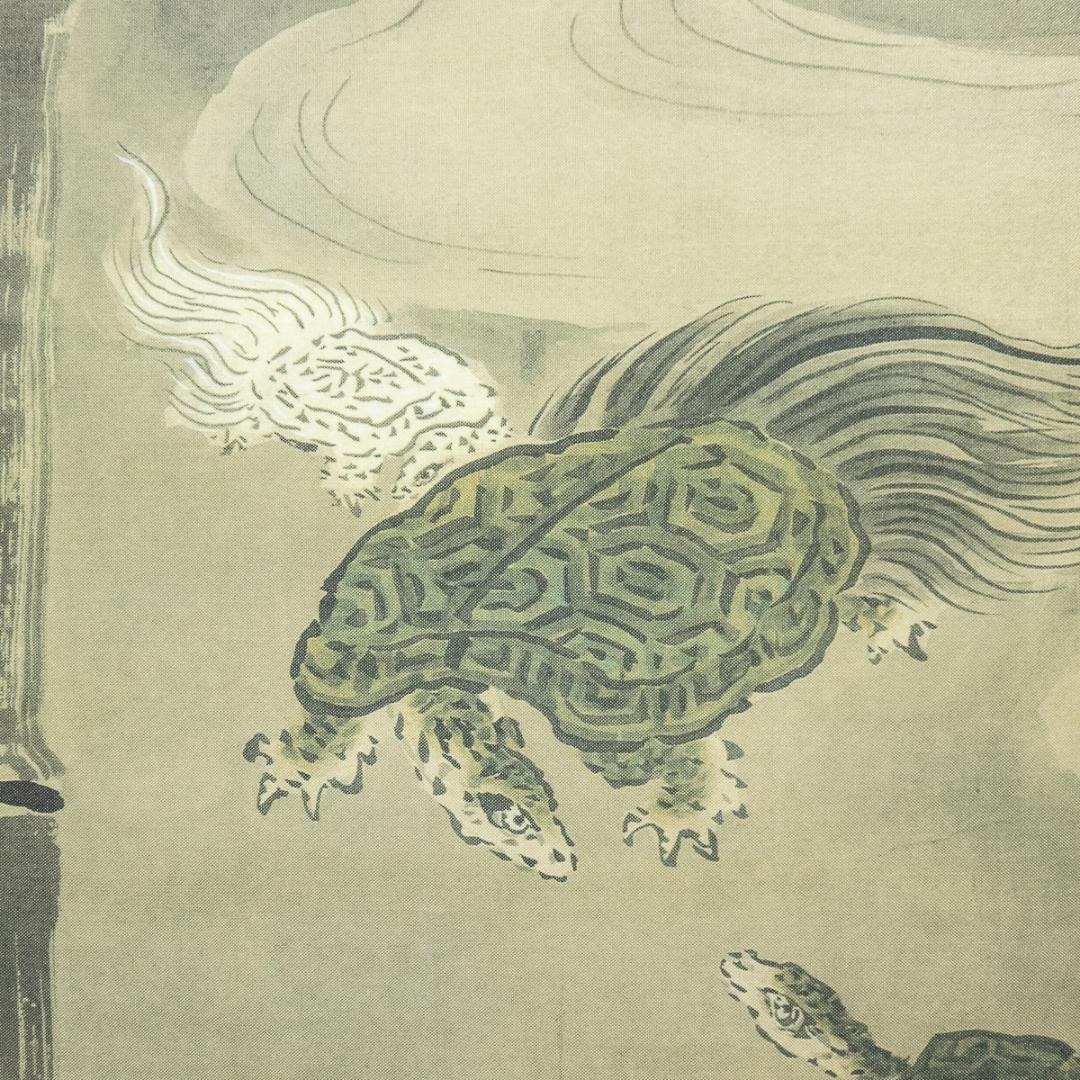 掛軸-1392　狩野栄川典信　竹亀図　印刷工芸作品　防府毛利報公会　共同印刷