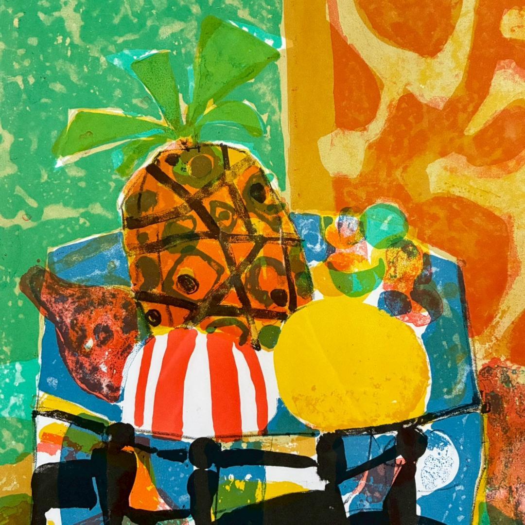 ポール・アイズピリ「パイナップルのある静物」リトグラフ 直筆サイン