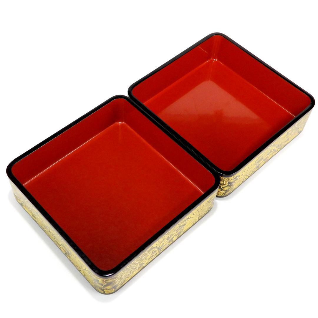 専用】輪島塗 2段重箱 布着本堅地 菊彫り詰め沈金 木製