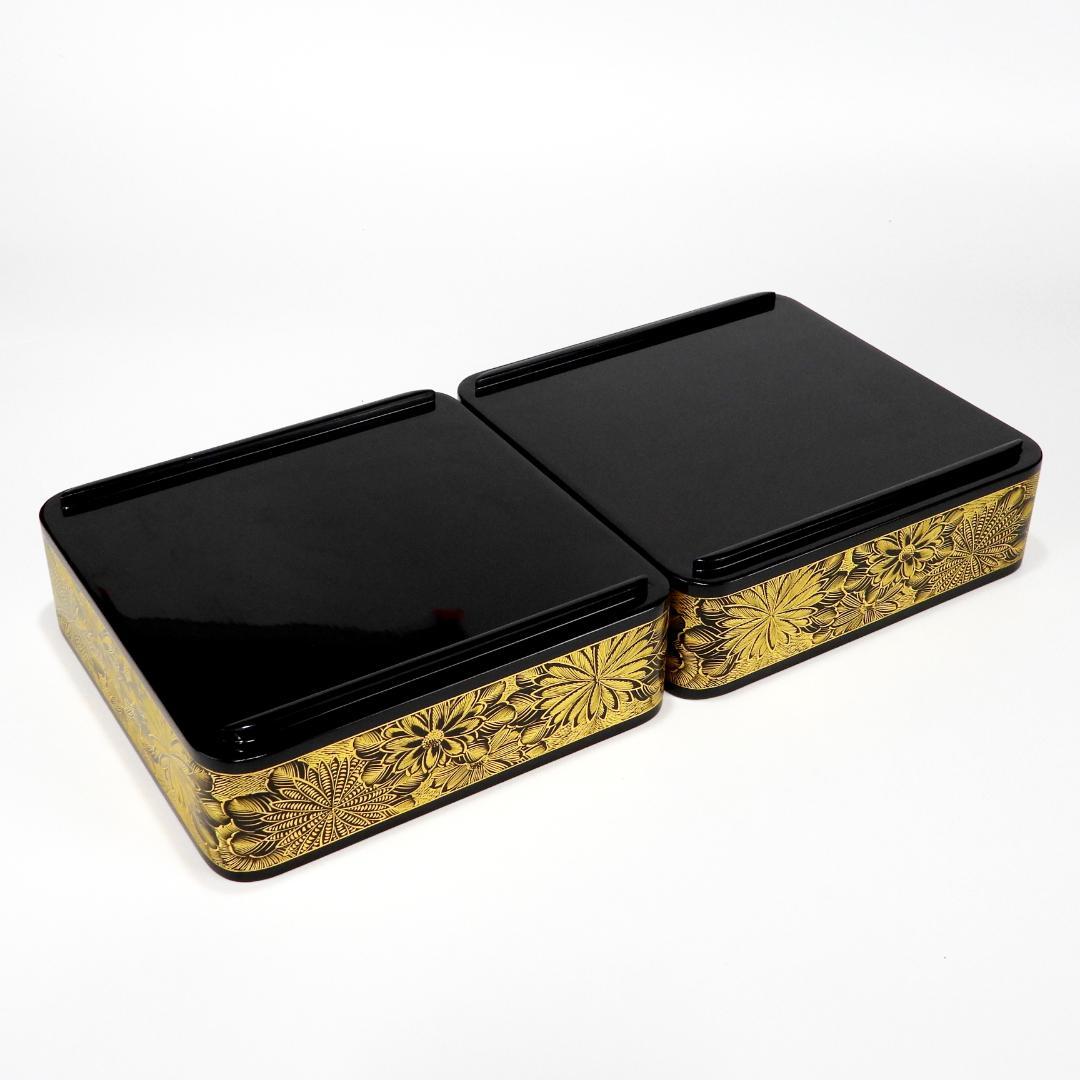 専用】輪島塗 2段重箱 布着本堅地 菊彫り詰め沈金 木製