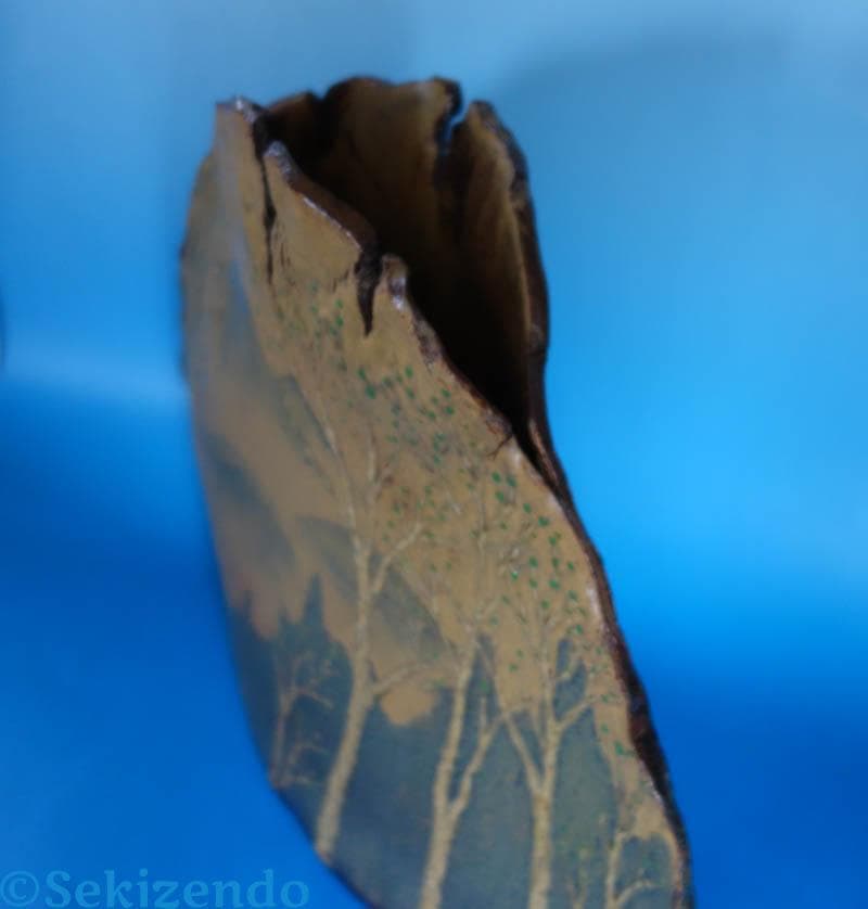 隆起象嵌篇壷 為那都窯 加藤高山 活火山 麓の景色 花瓶