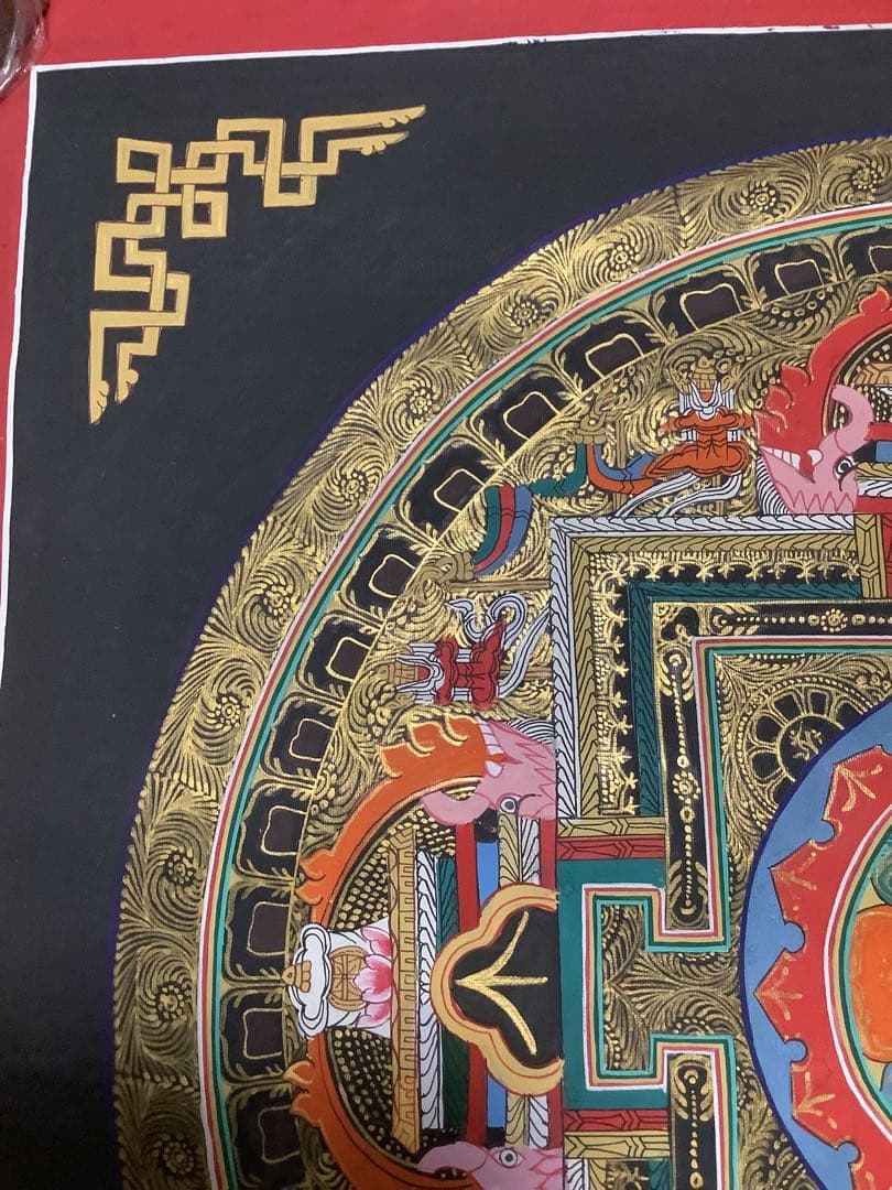 《 チベット密教　新品　1点物 》 手描き　曼荼羅　梵字　法具　仏画　仏教　b1