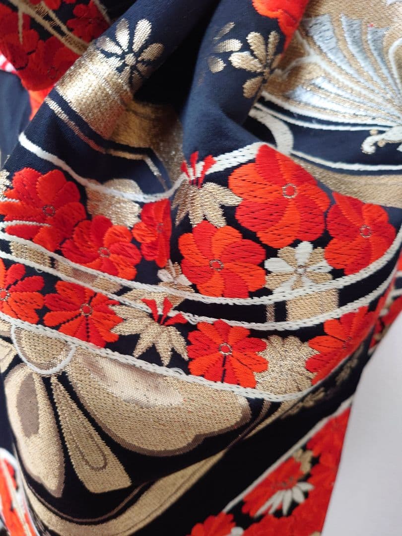 七五三　ジュニア帯　大人用正絹袋帯からの作り帯　1点物　だらり帯　蝶柄　黒