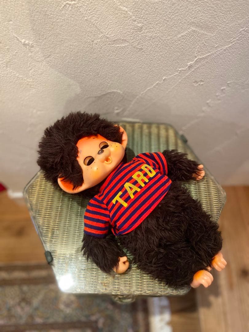 モンチッチ 約35cm スリープアイ 4本指 TARO服 ボーダー ビンテージ