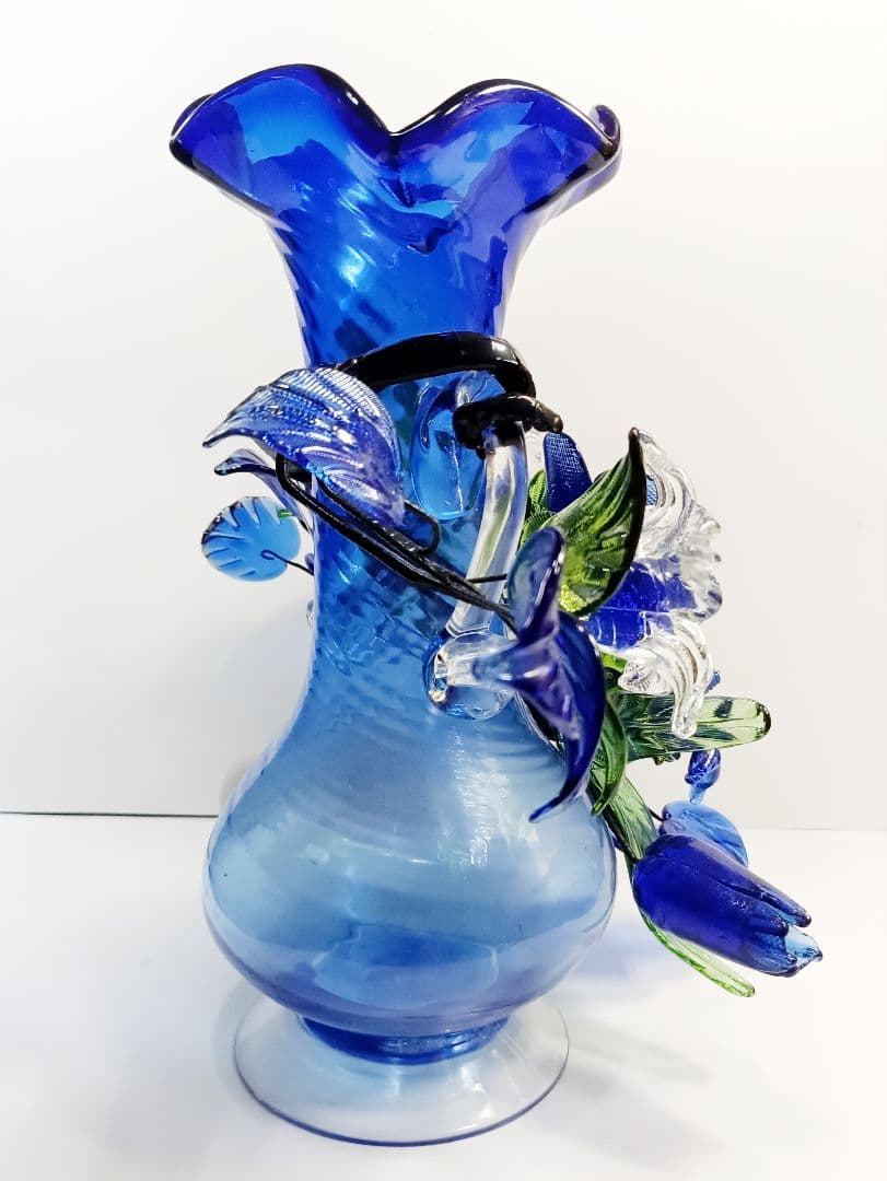 美品】琉球ガラス 花瓶 ガラスオブジェ ガラス工芸30cm