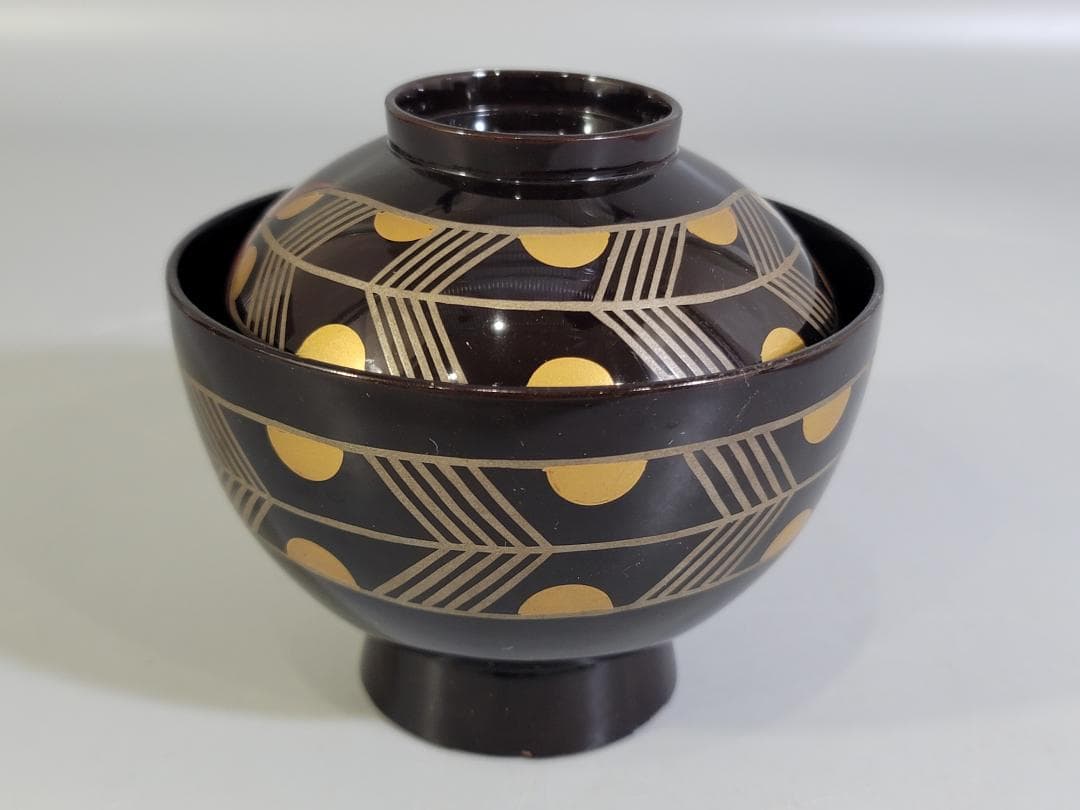 DT347 松庵好 鷹の羽吸物椀 塗師 道恵 共箱 時代物