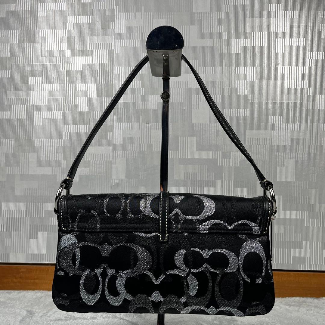 美品 Coach Black signature Clip Hobo Bag