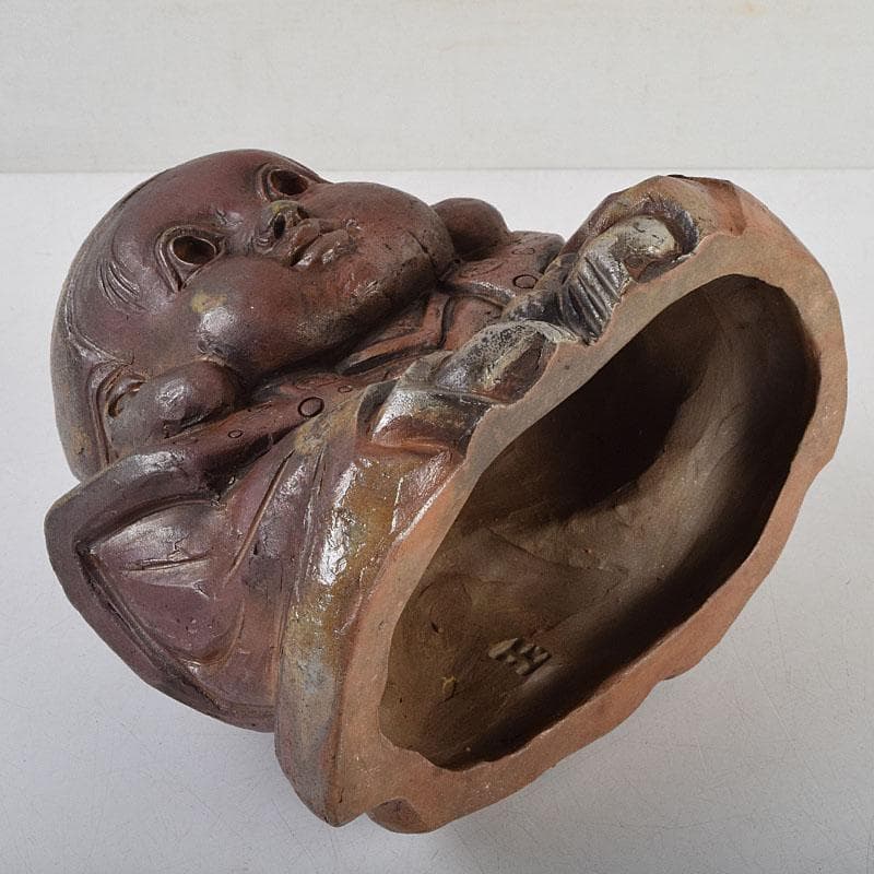 備前焼 福助 置物 縁起物 高さ約16.5㎝ 在銘 V 9094 美術品