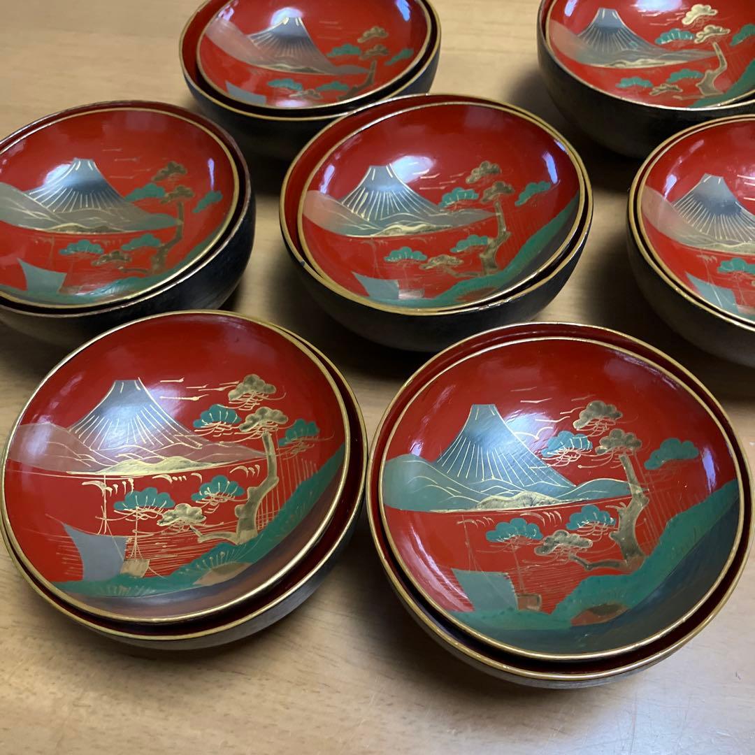 会津鉄錆塗（てつさびぬり）木製汁椀７客（明治〜大正時代）