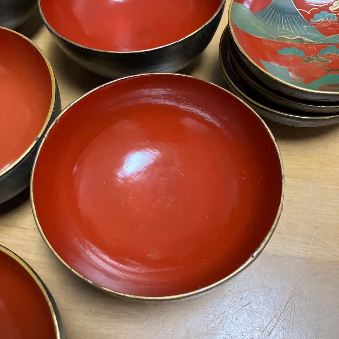 会津鉄錆塗（てつさびぬり）木製汁椀7客（明治〜大正