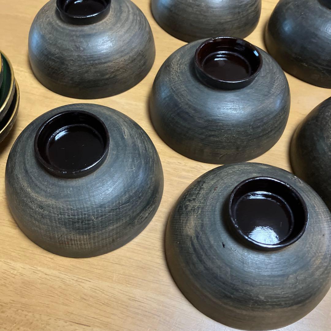 会津鉄錆塗（てつさびぬり）木製汁椀7客（明治〜大正