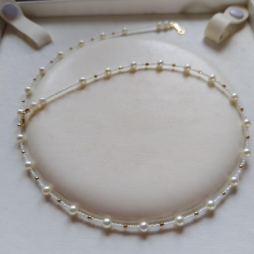 アコヤ真珠ベビーパール、芥子パール オメガ風ネックレス K18 アコヤ