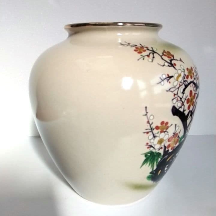 九谷焼 花瓶 清峰作 梅 鳥 絵付け 記念品 インテリア 美品 美術久谷