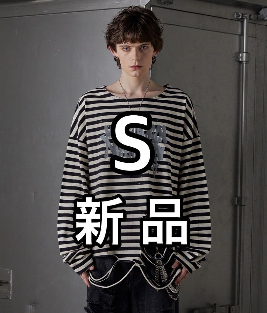 GRANCY】総柄ラインストーングラフィックロンT ボーダー