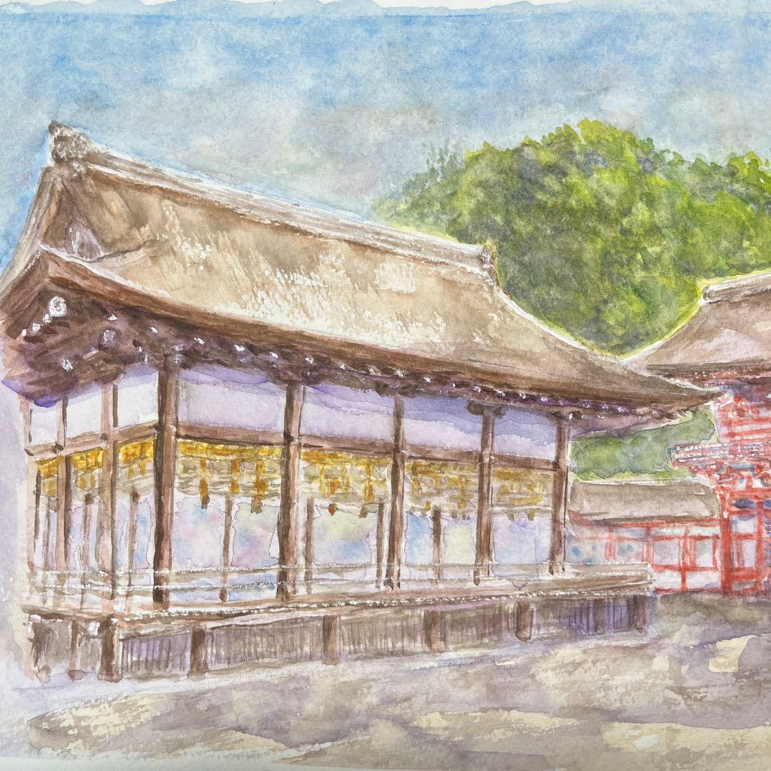 動画投稿中 F4 下鴨神社 手描き水彩画 直筆原画 京都世界遺産