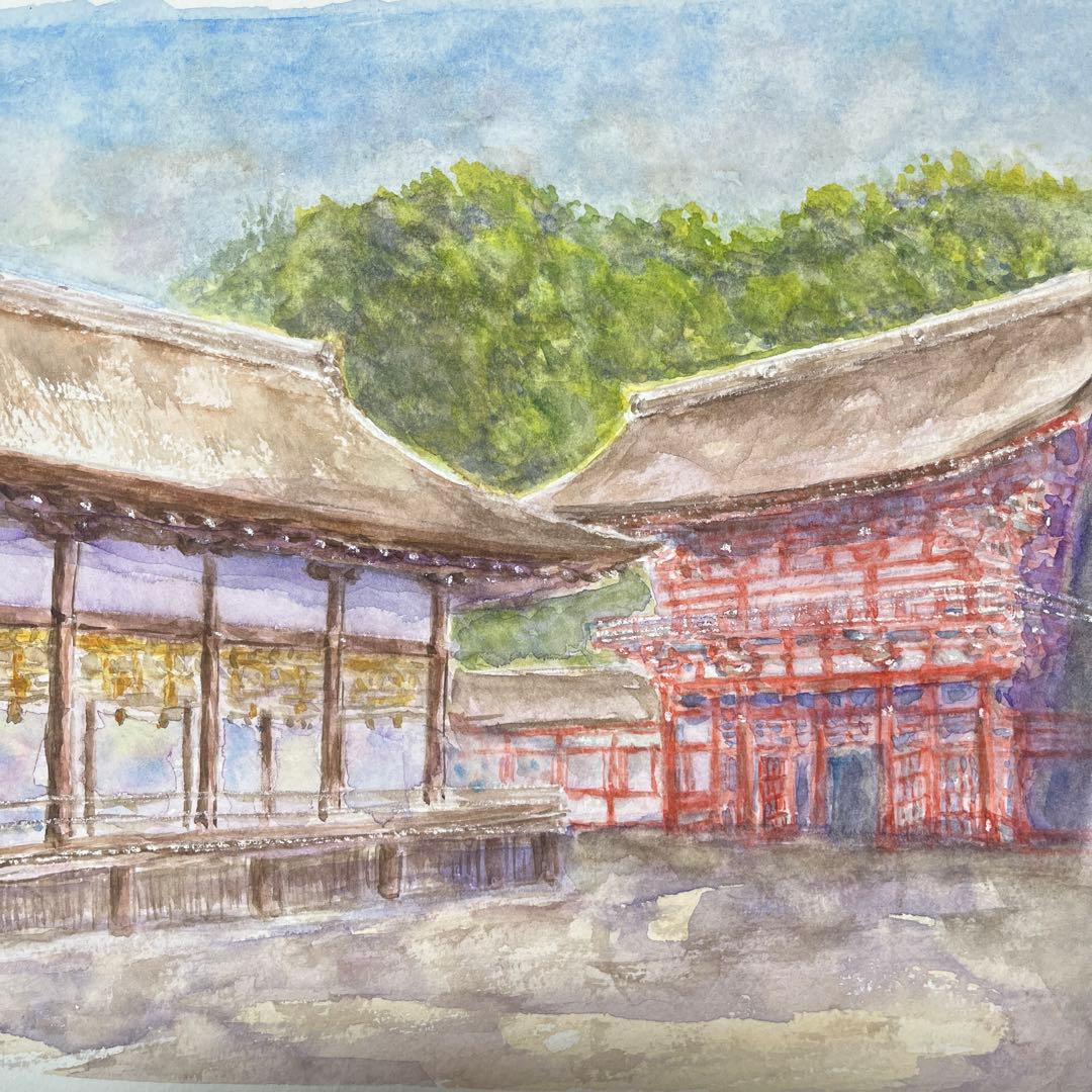 動画投稿中 F4 下鴨神社 手描き水彩画 直筆原画 京都世界遺産