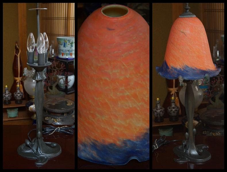 大型古風ステンドグラスランプ 花形テーブルランプ 卓上照明 高さ67