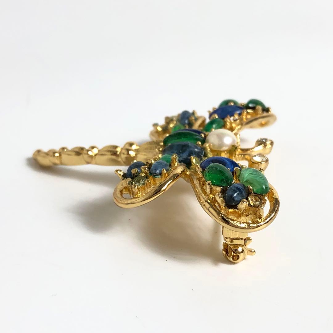 ☆10D557 クリスチャンディオール ブローチ トンボ ブルー系 ヴィンテージ