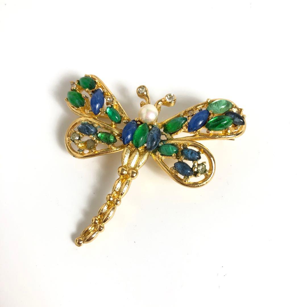 ☆10D557 クリスチャンディオール ブローチ トンボ ブルー系 ヴィンテージ