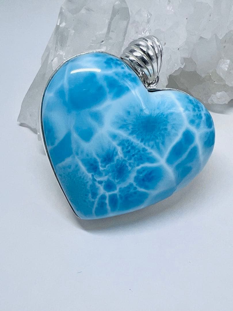 ま*あ様 高品質ラリマーハートペンダントトップシルバーアクセ天然石