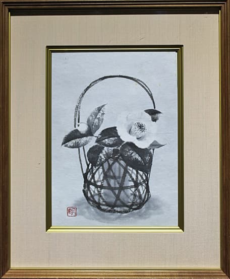 アウトレット ストアホビー・楽器・アート - 穐月明【籠の椿】 水墨画