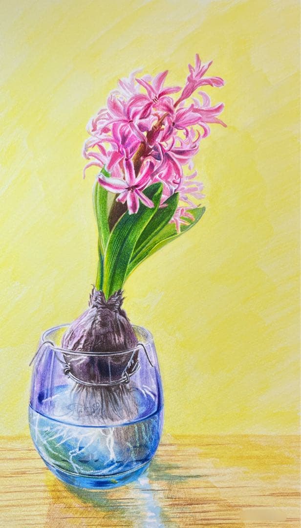 自作絵画 原画【ヒヤシンス】水彩画 色鉛筆画