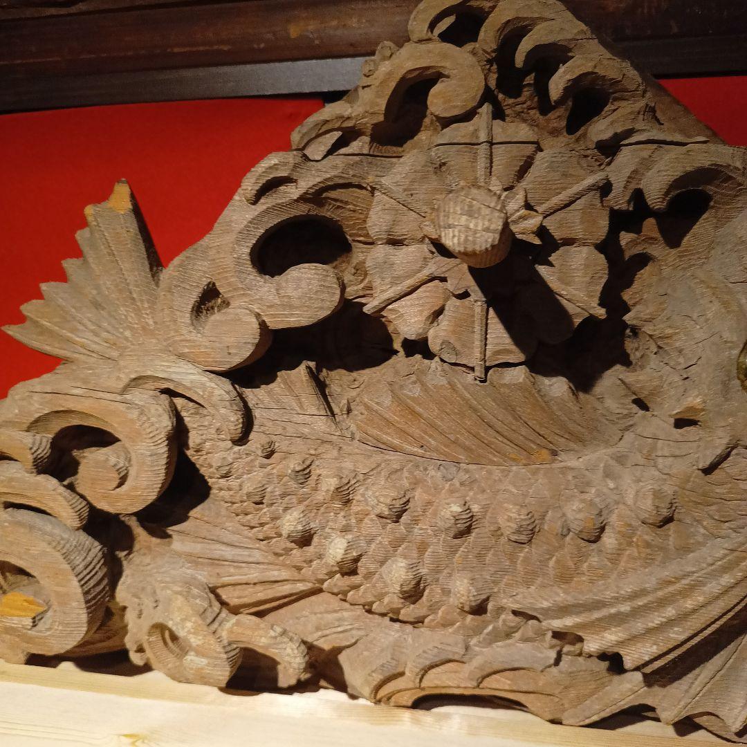 木彫り 玉眼 彫刻 魚 化け鯉 鯱 龍 麒麟 欄間 アンティーク 骨董品 現状品