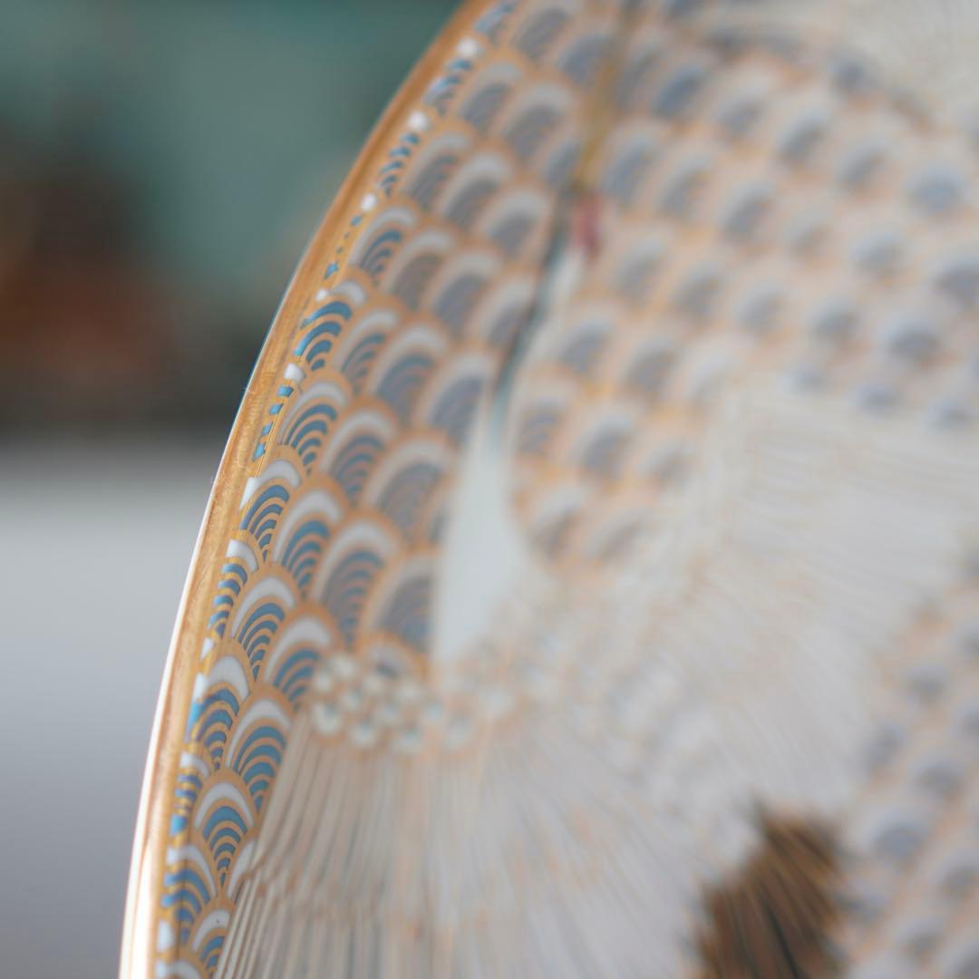 SNT555 有田焼 静山作 金彩鶴絵柄 大皿 直径約45cm 特大 色絵皿