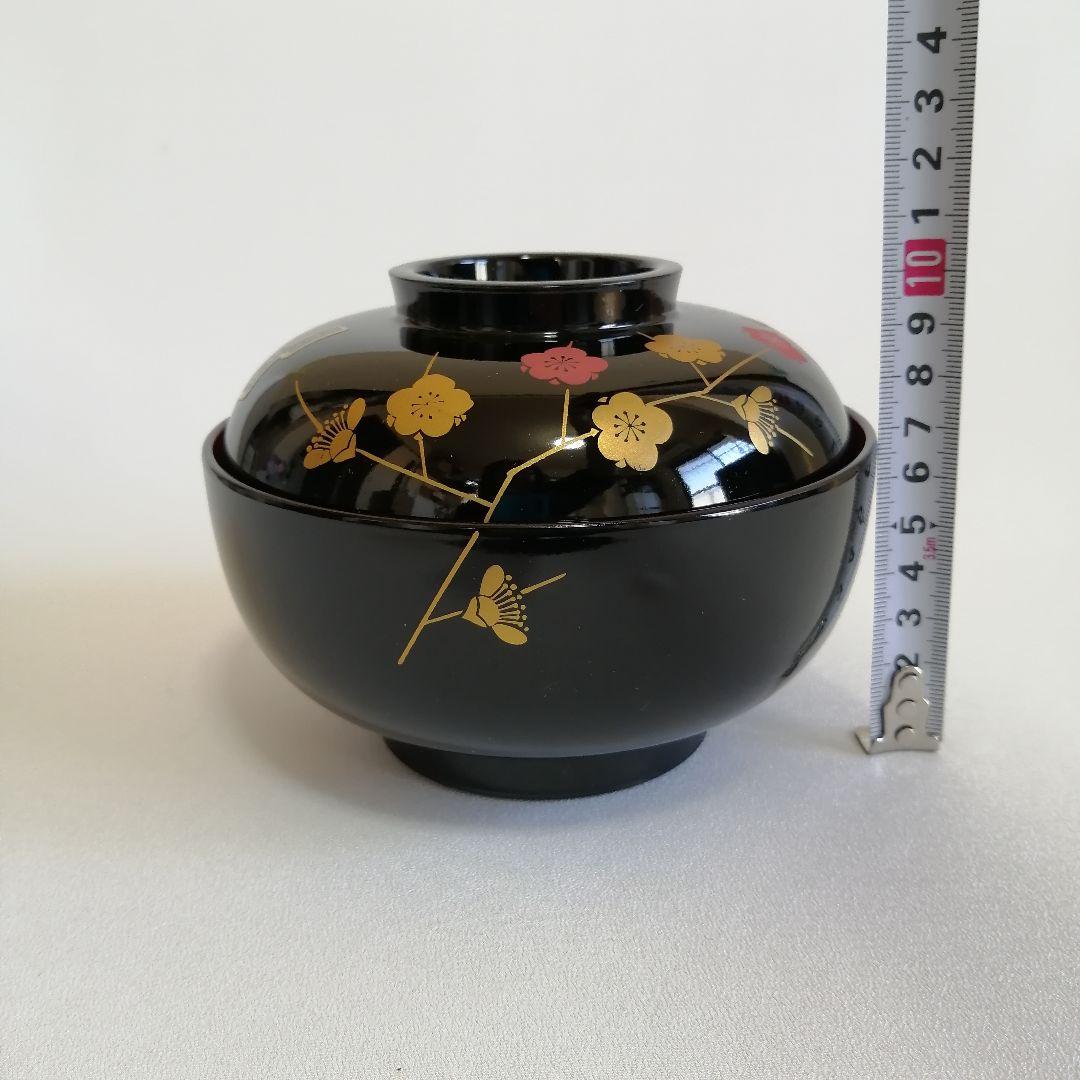 会津塗 木製漆器 蓋つき お好み椀×5個 梅蒔絵 汁椀